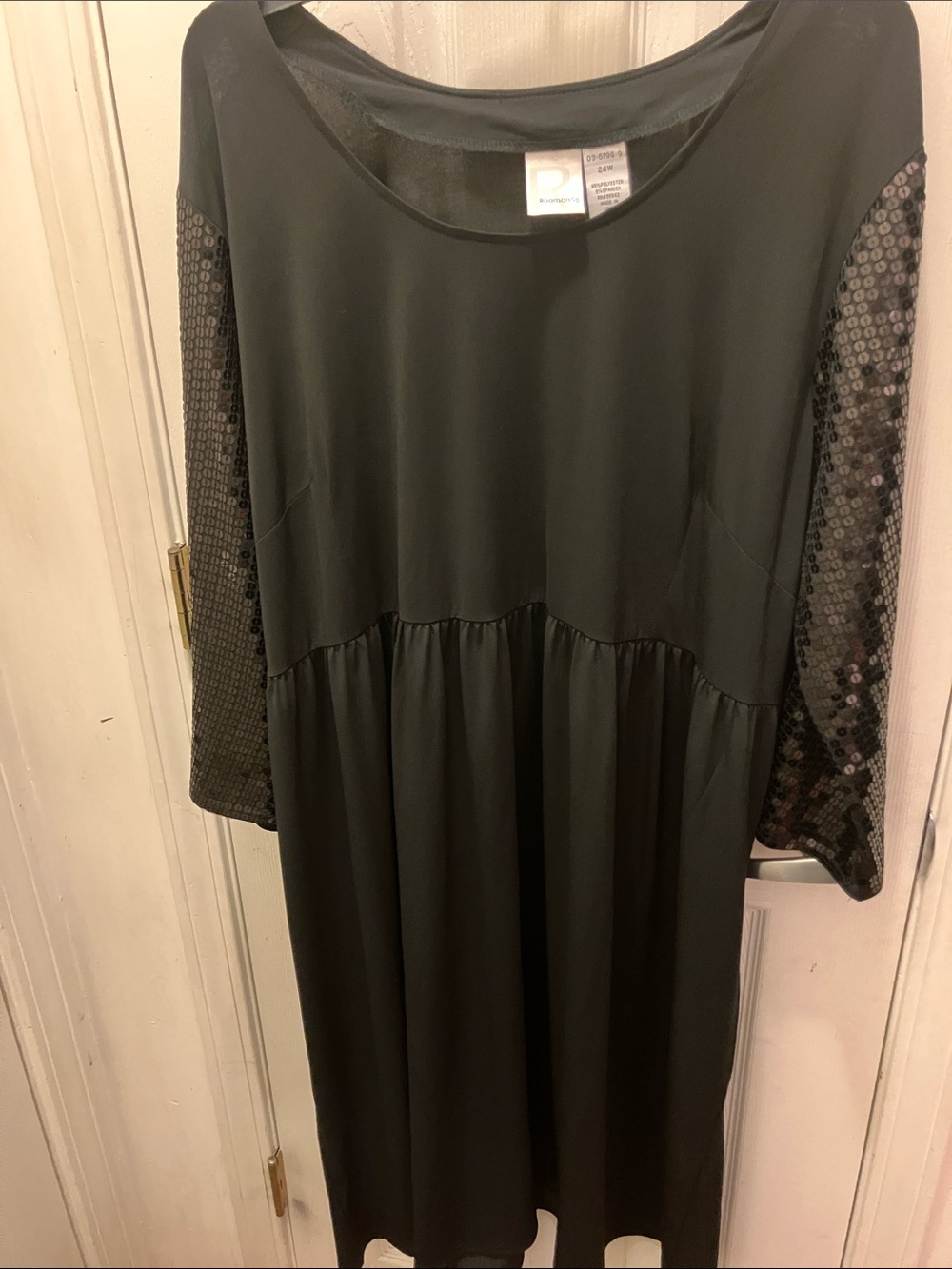 Roaman's Black Dress with Sequin Sleeves